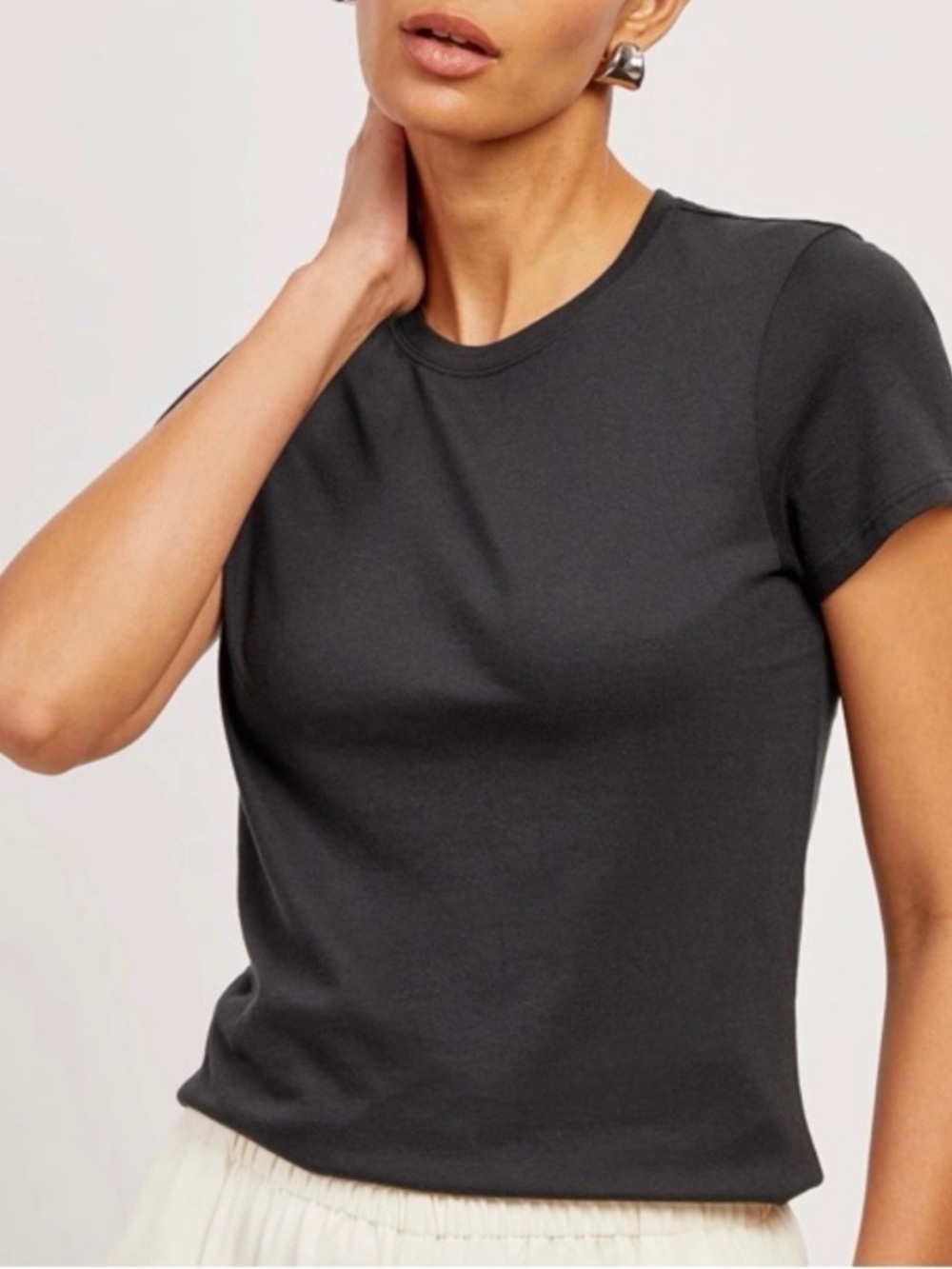 2/25 Mott & Bow FITTED CREW MARCY TEE Shirt Top Black Large Pima Cotton